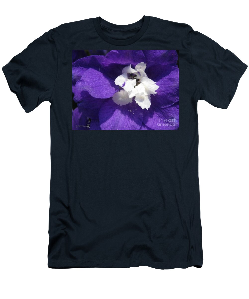 Delphinium T-Shirt featuring the photograph Delphinium named Blue with White Bee by J McCombie