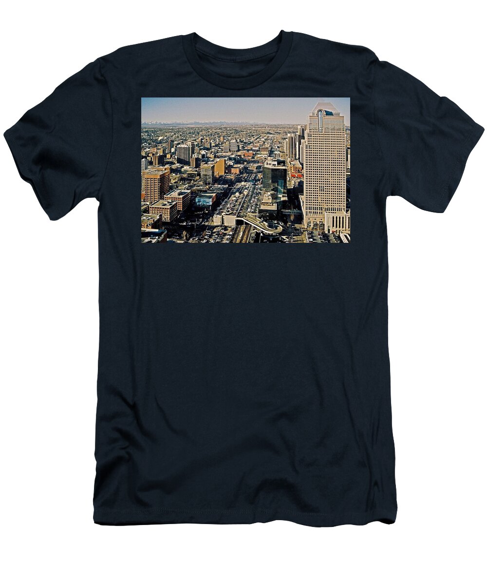 North Armerica T-Shirt featuring the photograph Downtown Calgary with the Canadian Rockies ... by Juergen Weiss