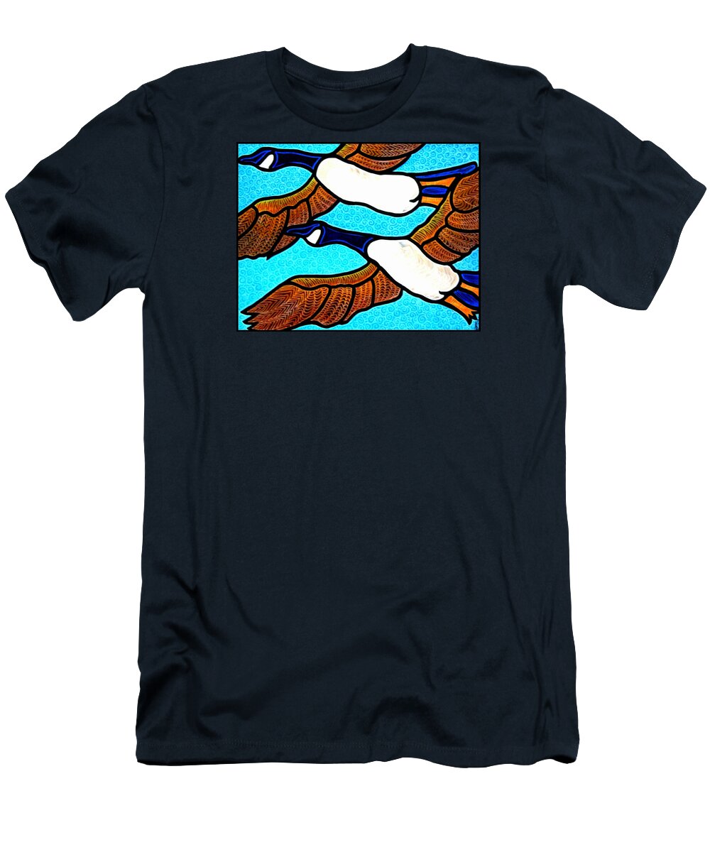 Geese T-Shirt featuring the painting Geese in Flight by Jim Harris