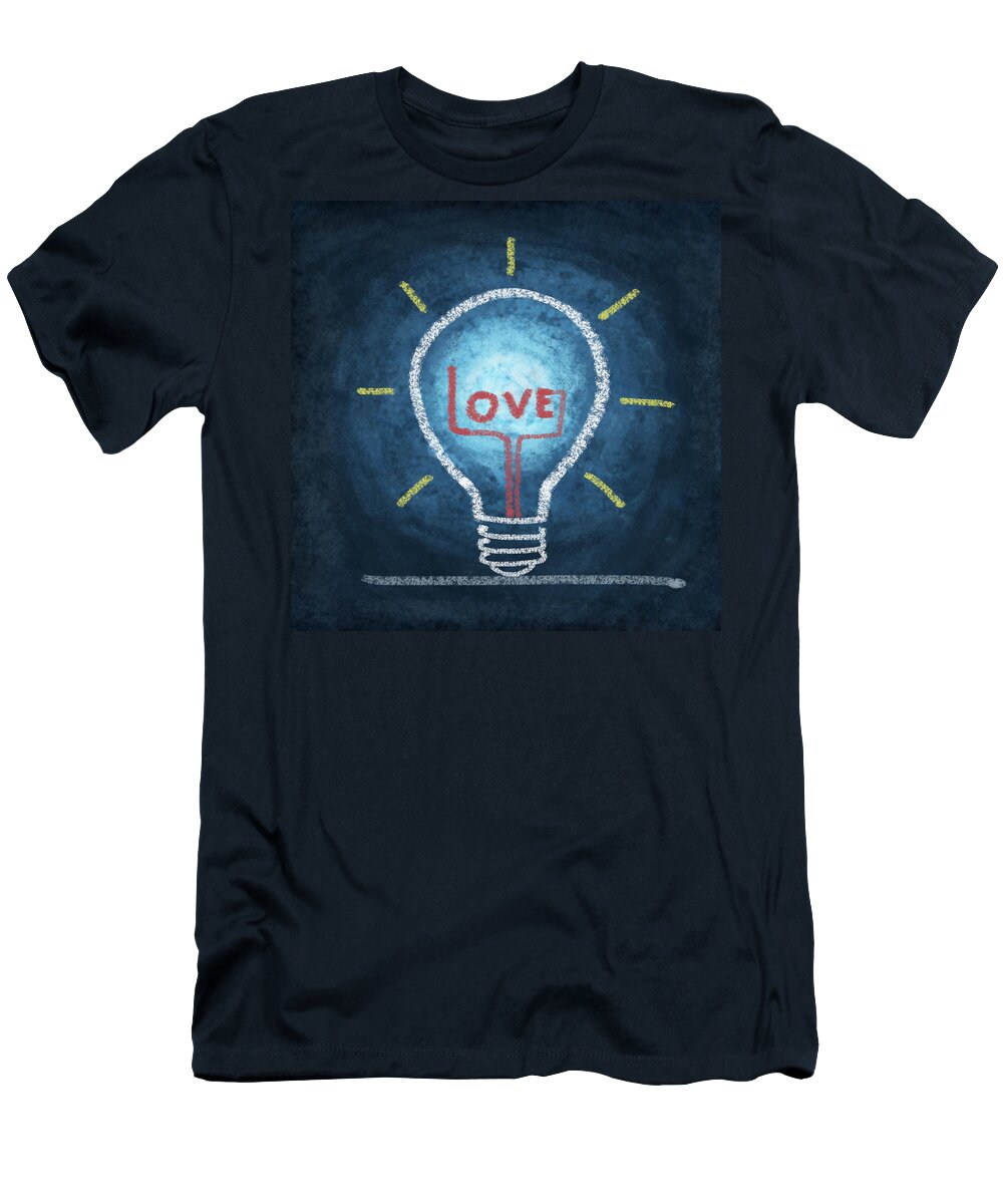 Attentive T-Shirt featuring the photograph Love Word In Light Bulb by Setsiri Silapasuwanchai