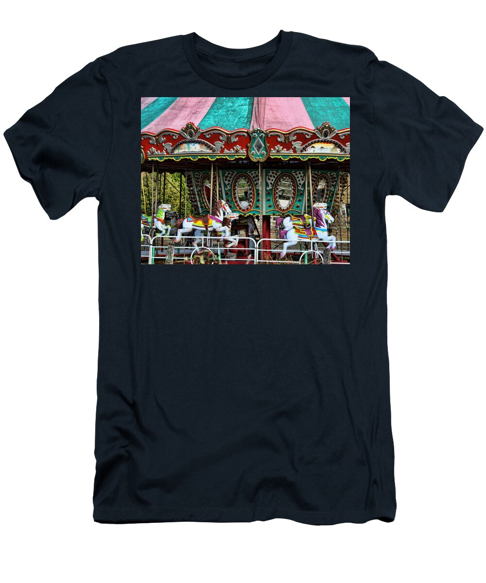 Merry-go-round T-Shirt featuring the photograph Vintage Circus Carousel - Merry-Go-Round by Kathy Clark