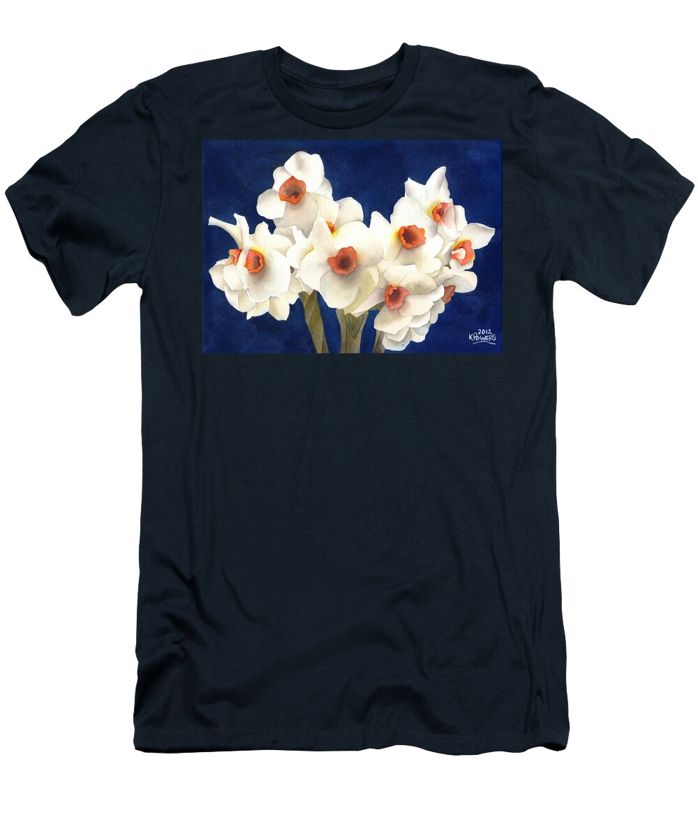 White T-Shirt featuring the painting White Bouquet by Ken Powers