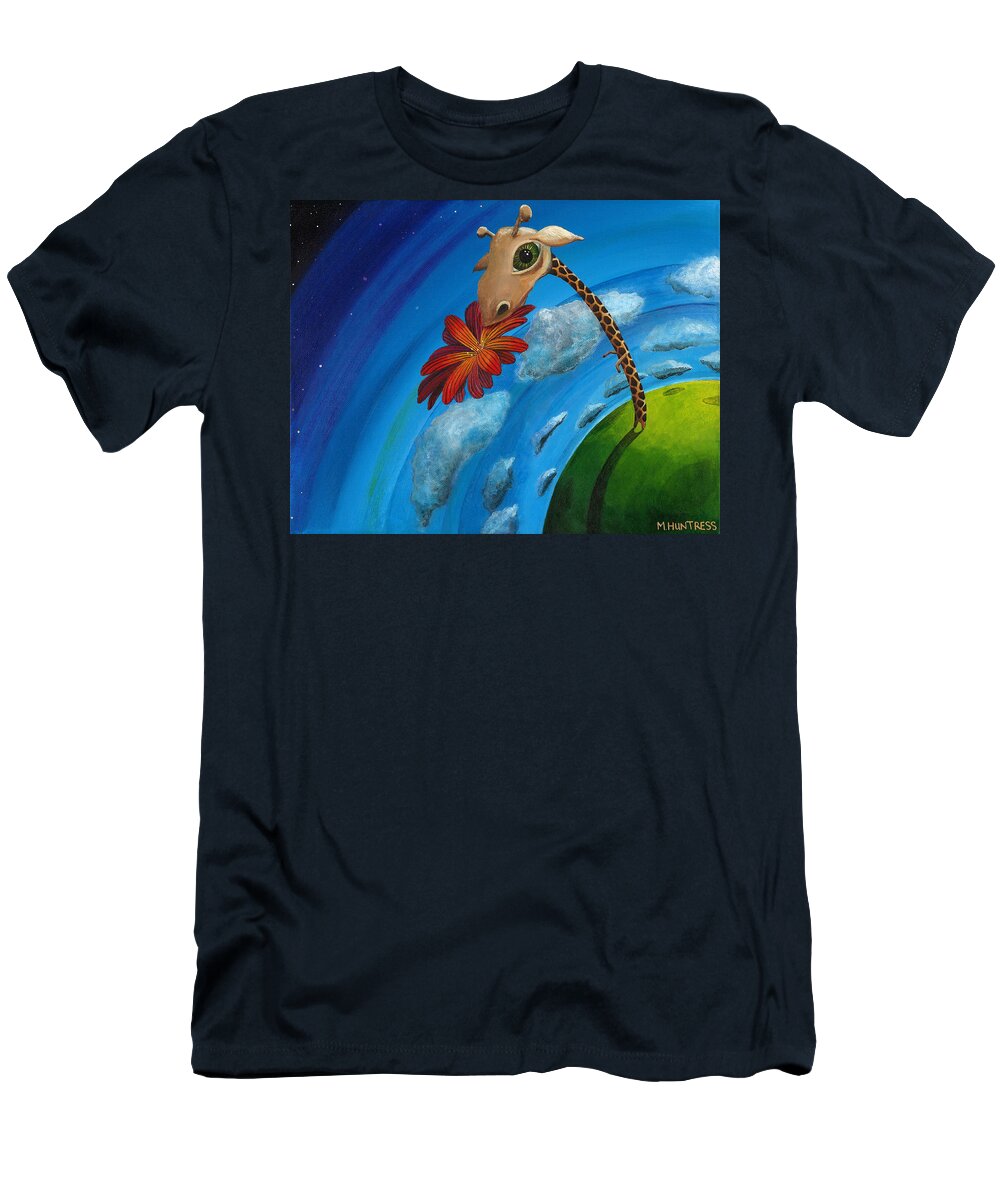 Giraffe T-Shirt featuring the painting Reach For the Sky by Mindy Huntress