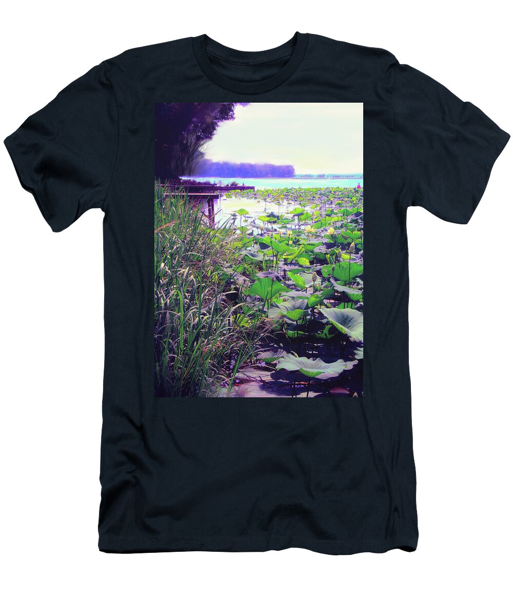 Lilypads T-Shirt featuring the digital art Lily pads #2 by Bonnie Willis