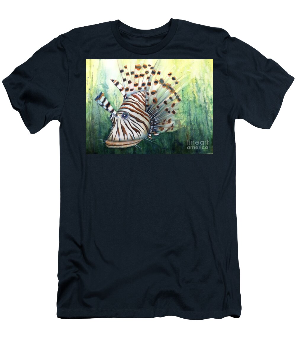 Lionfish T-Shirt featuring the painting Lionfish by Midge Pippel