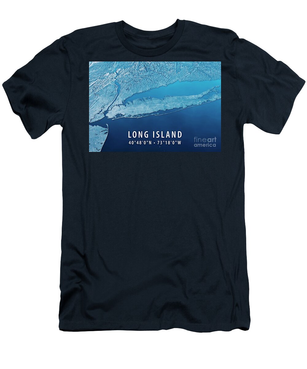 Long Island T-Shirt featuring the digital art New York Long Island 3D Render Satellite View Topographic Map Ho #1 by Frank Ramspott