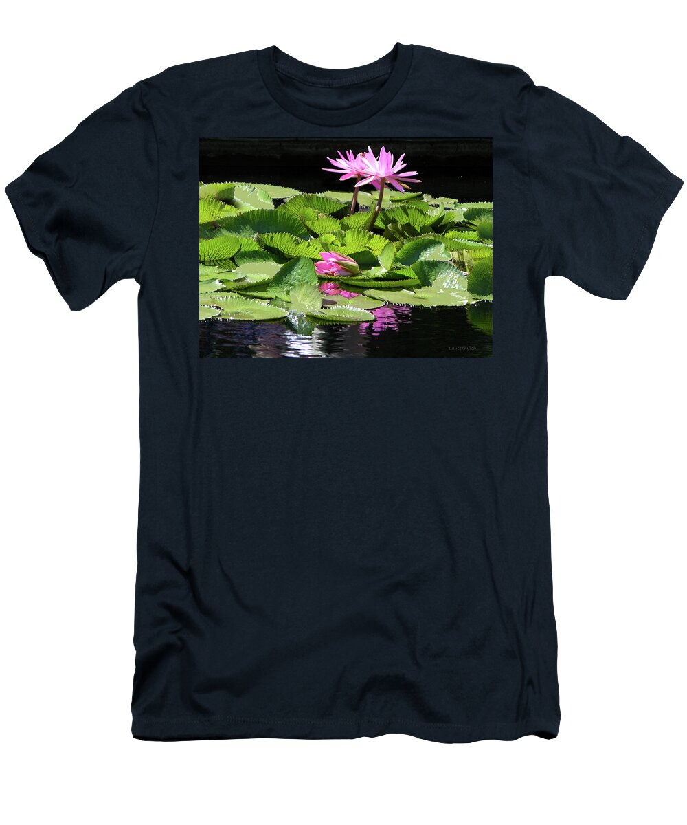 Water Lilies T-Shirt featuring the photograph Reflections of Beauty #1 by John Lautermilch
