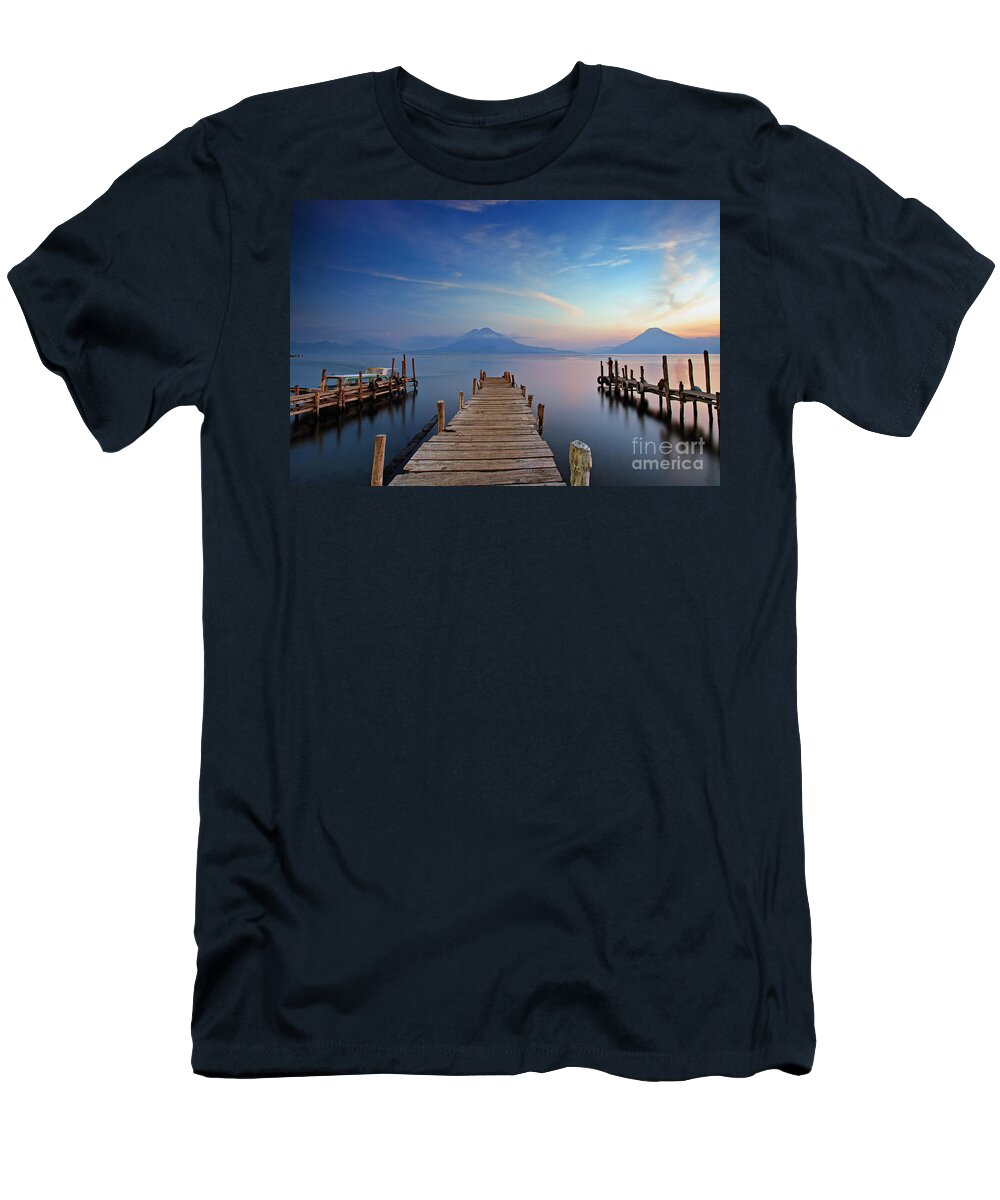 Lake Atitlan T-Shirt featuring the photograph Sunset at the Panajachel Pier on Lake Atitlan, Guatemala #2 by Sam Antonio