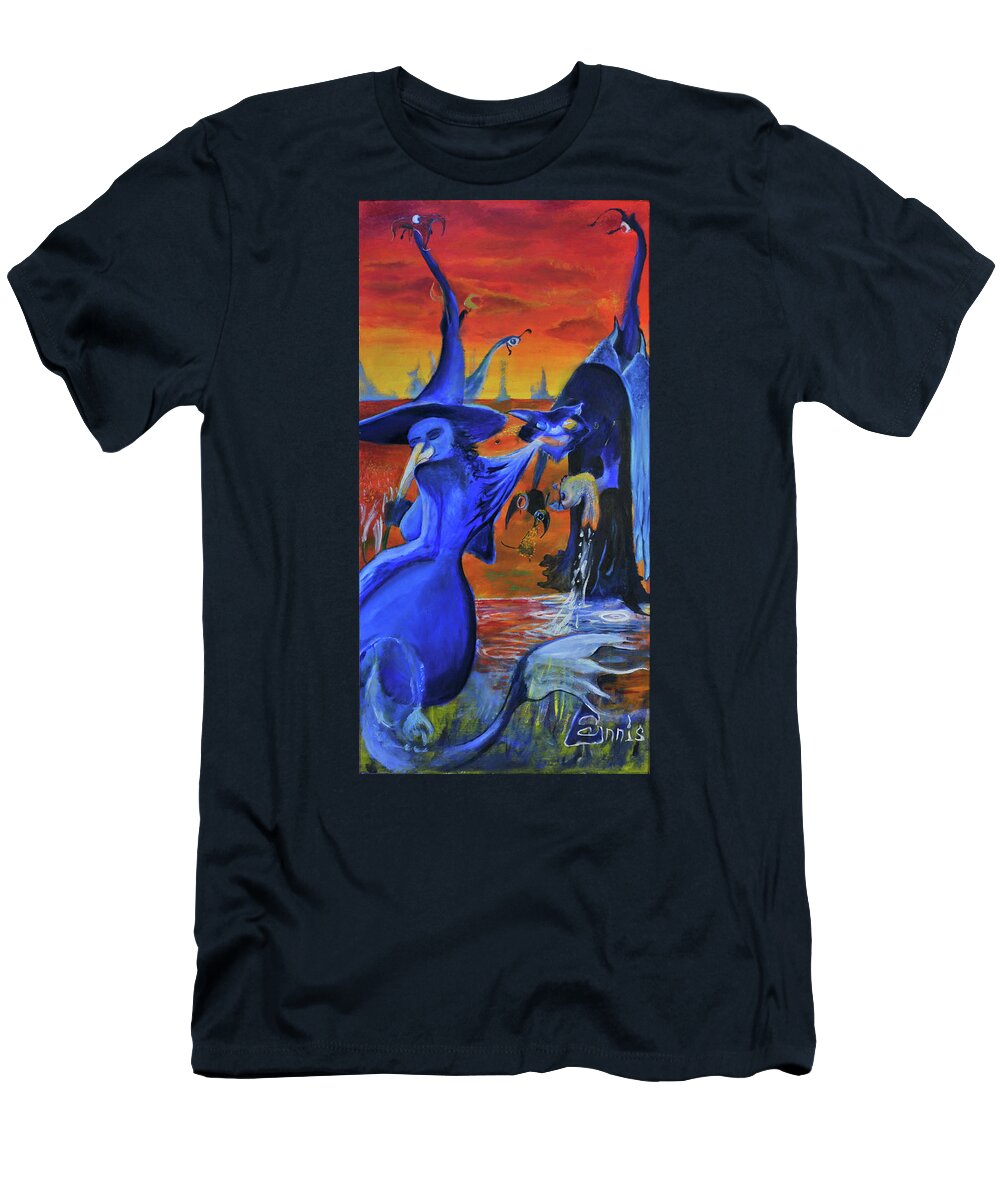 Ennis T-Shirt featuring the painting The Cat And The Witch #1 by Christophe Ennis