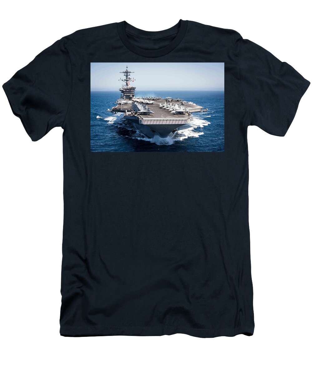 Military T-Shirt featuring the painting USS Theodore Roosevelt transits the Pacific Ocean #1 by Celestial Images