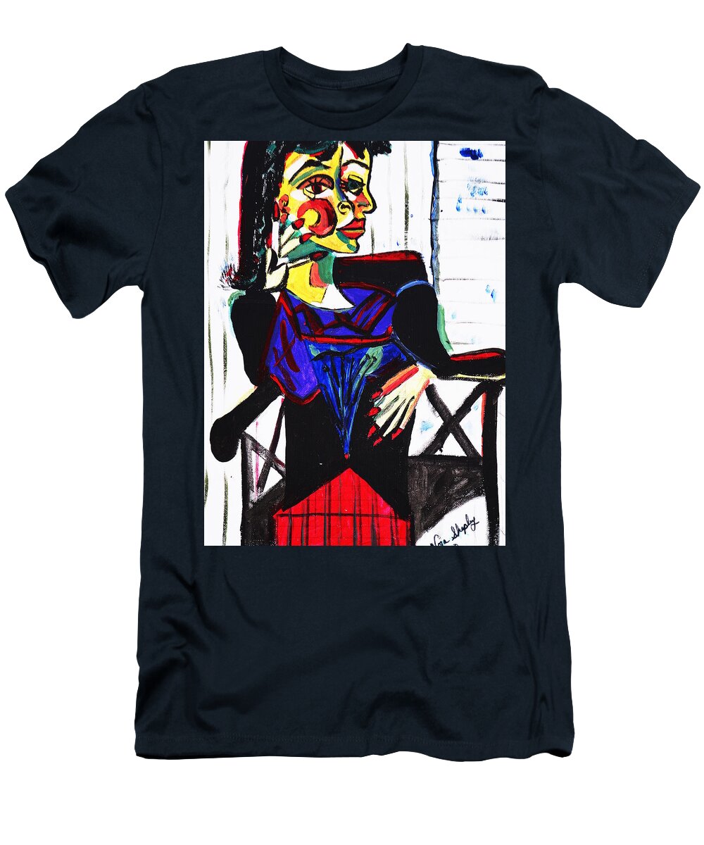 Picasso By Nora T-Shirt featuring the painting Picasso By Nora by Nora Shepley