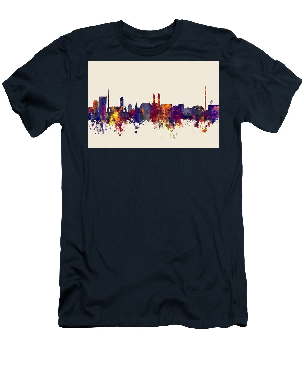 Bremen T-Shirt featuring the digital art Bremen Germany Skyline #2 by Michael Tompsett