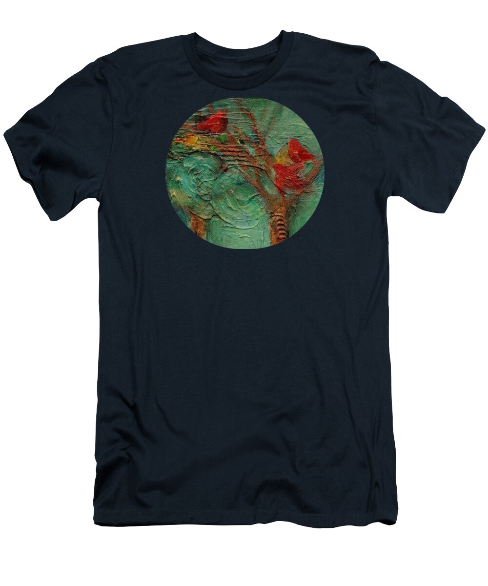 Whimsical Bird Painting T-Shirt featuring the painting A Home in the Woods by Mary Wolf