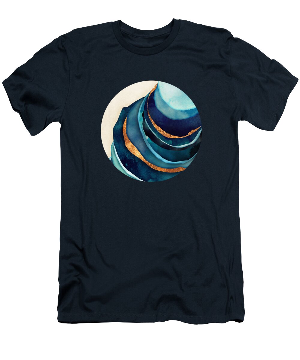 Blue T-Shirt featuring the digital art Abstract Blue with Gold by Spacefrog Designs