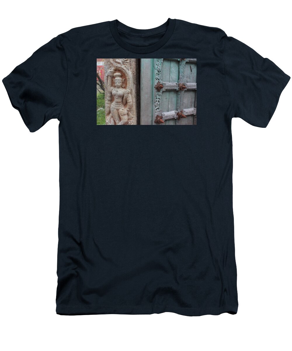 Deity T-Shirt featuring the photograph Amazing Door and Column, Fort Kochi by Jennifer Mazzucco