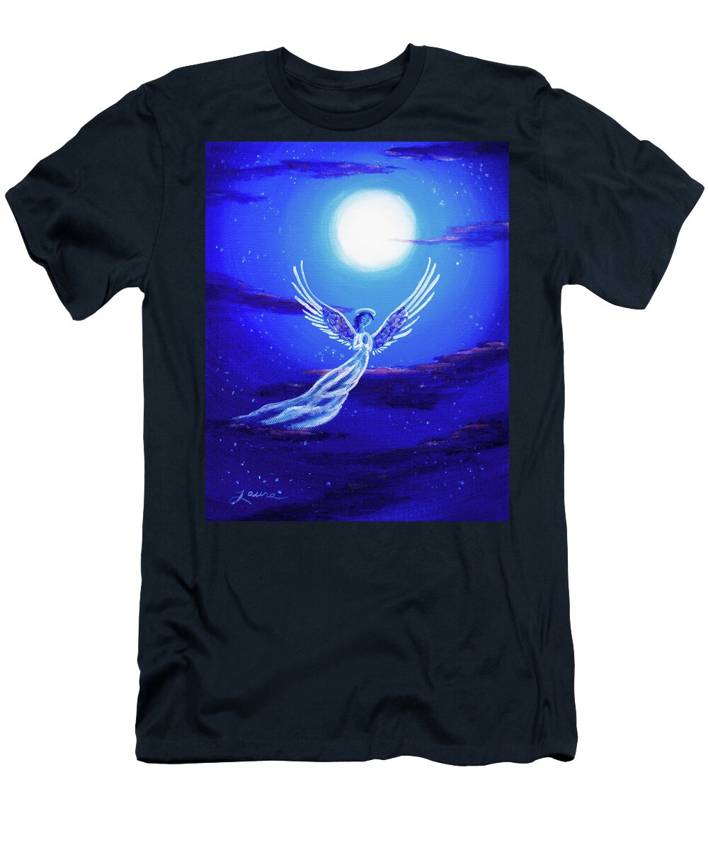 Angel T-Shirt featuring the painting Angel in Blue Starlight by Laura Iverson