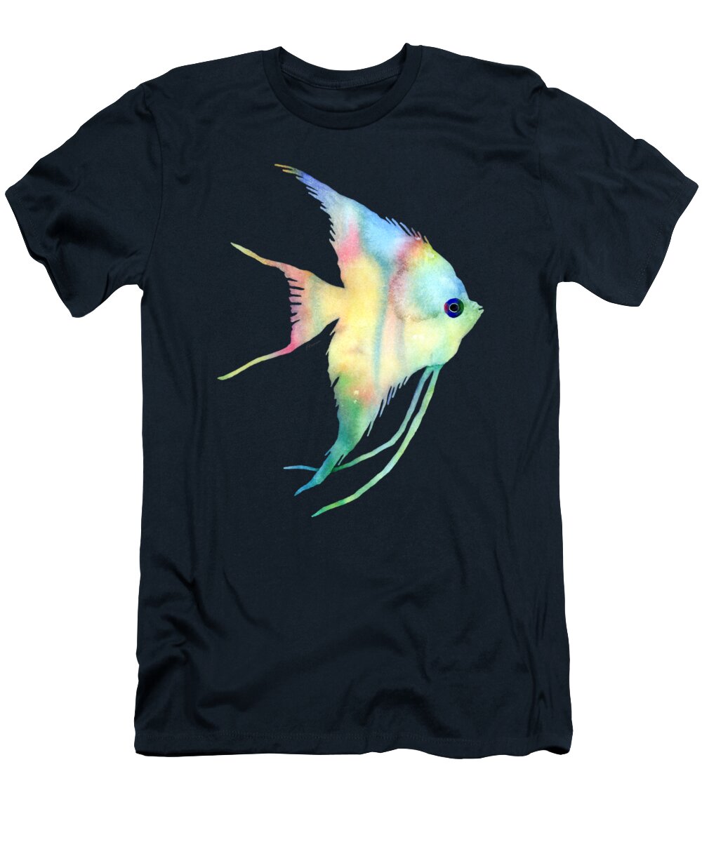 Fish T-Shirt featuring the painting Angelfish I - Solid Background by Hailey E Herrera