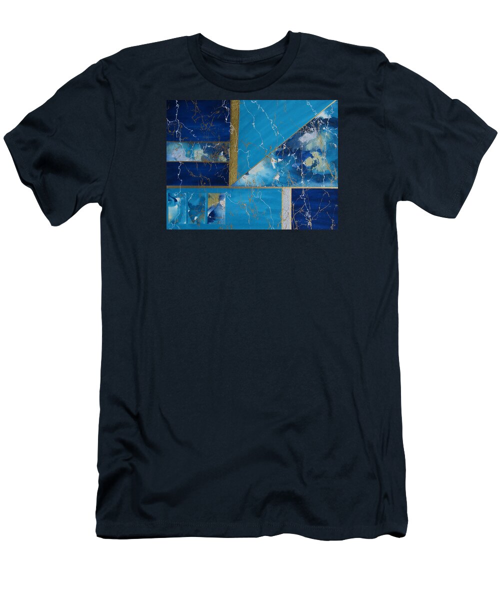 Mixed Media T-Shirt featuring the painting Angular Abstract in Turquoise by Louise Adams