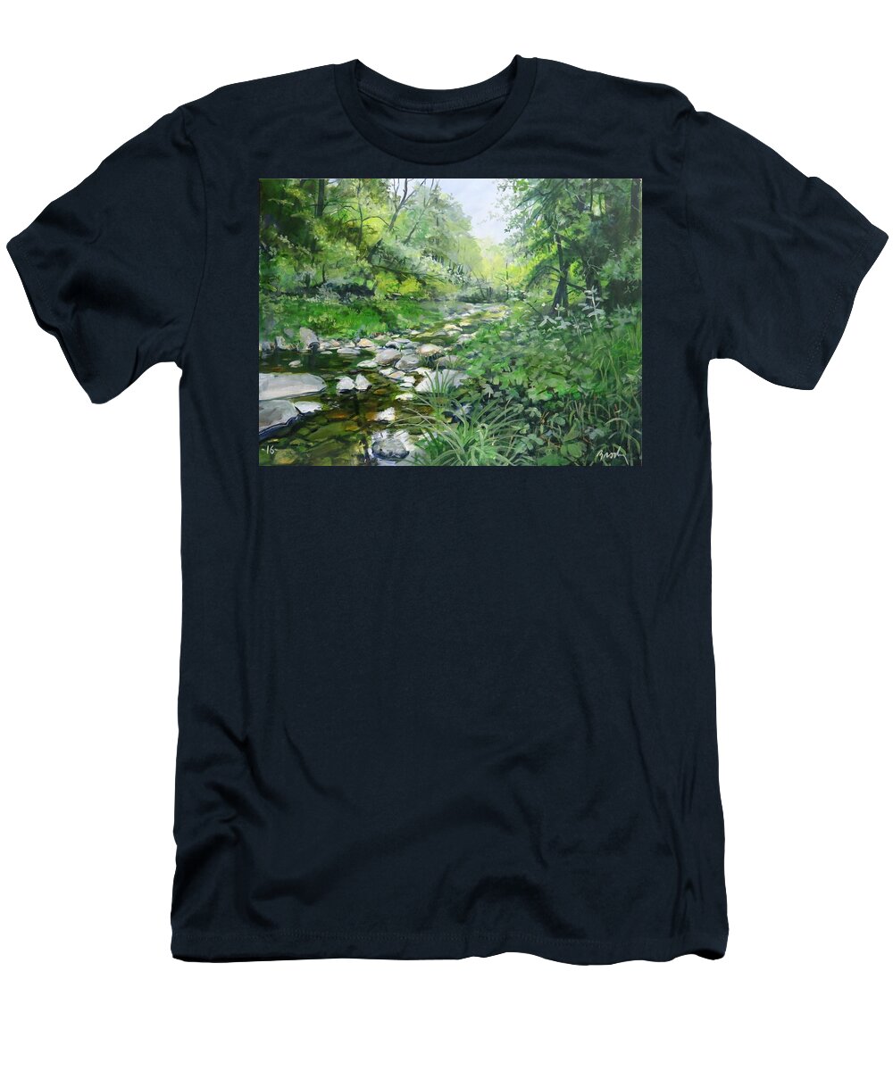 Stream T-Shirt featuring the painting Another Look by William Brody