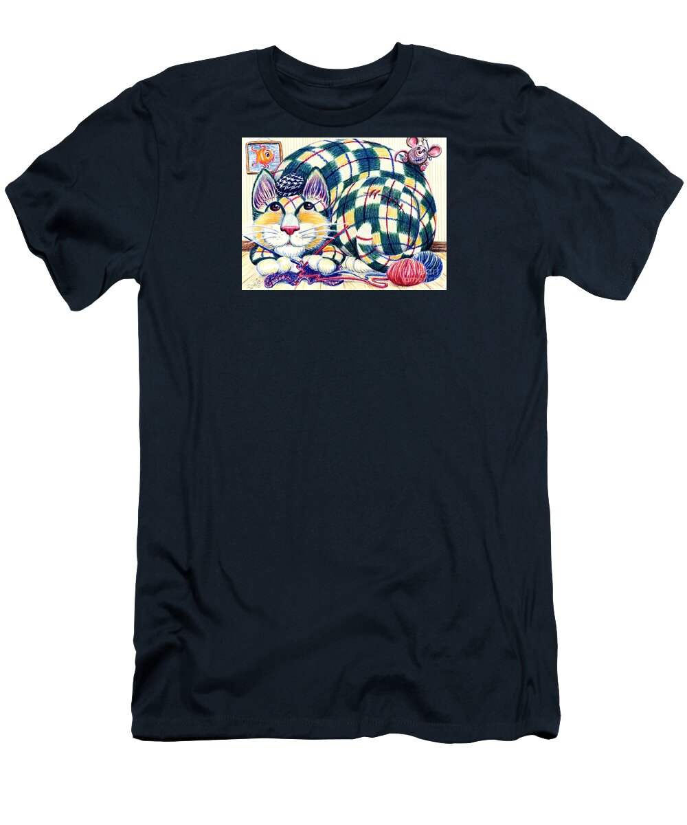 Cat T-Shirt featuring the drawing Argyle by Dee Davis