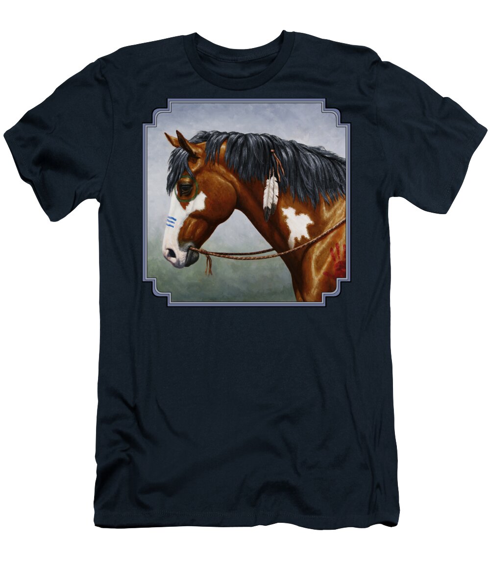 Horse T-Shirt featuring the painting Bay Native American War Horse by Crista Forest