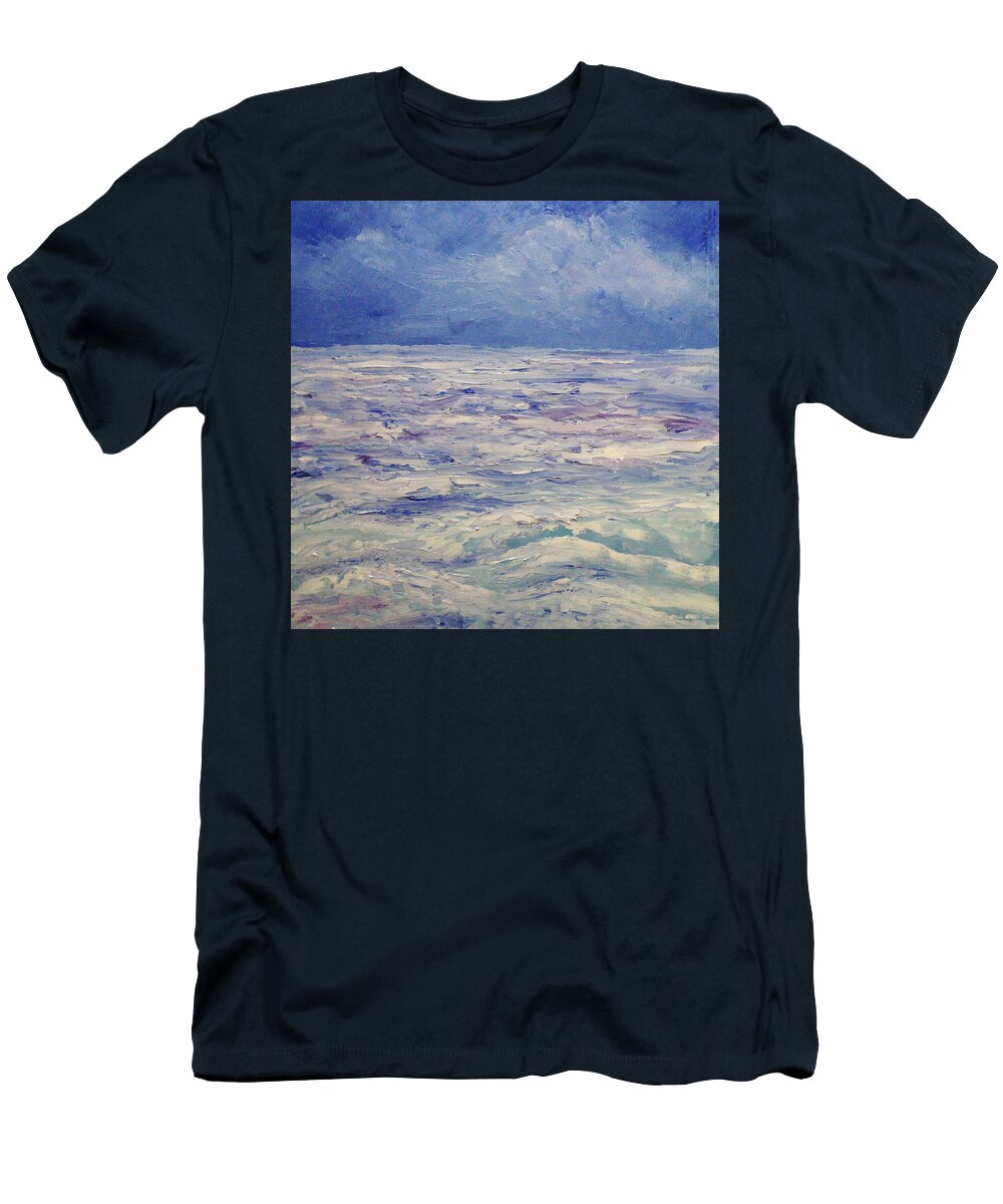 Seascape T-Shirt featuring the painting Moonlight Offshore by Angeles M Pomata