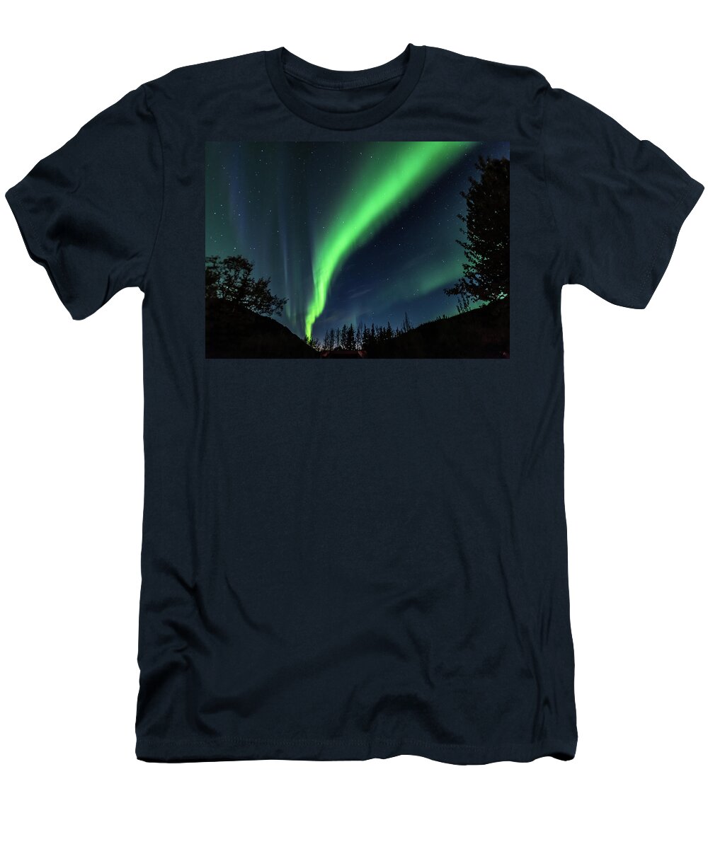 Alaska T-Shirt featuring the photograph Aurora Borealis, Northern Lights in Denali National Park by Brenda Jacobs