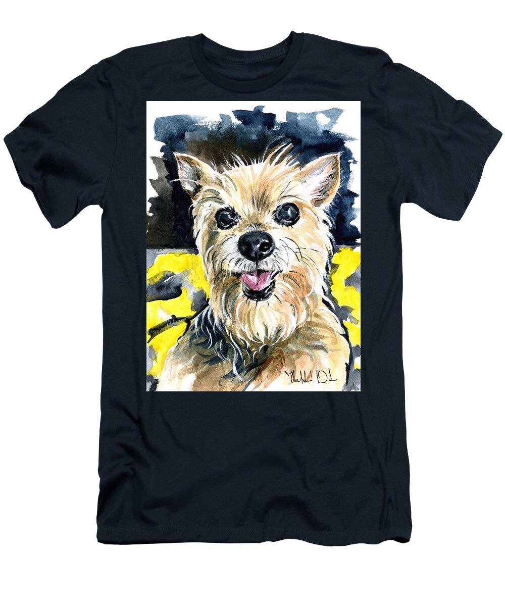 Dog T-Shirt featuring the painting Australian Silky Terrier Dog Portrait by Dora Hathazi Mendes