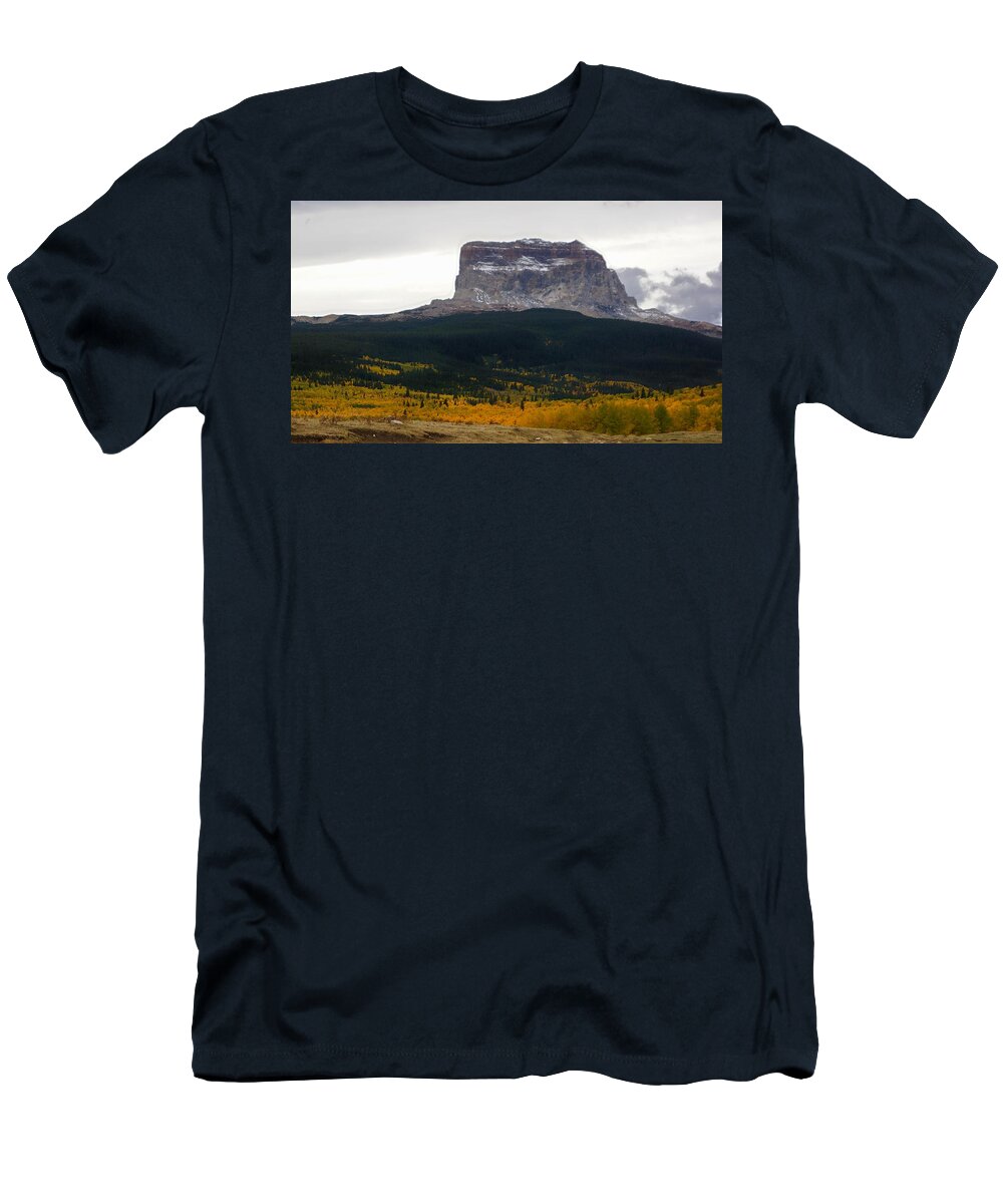 Autumn T-Shirt featuring the photograph Autumn Chief Mountain, Square View by Tracey Vivar