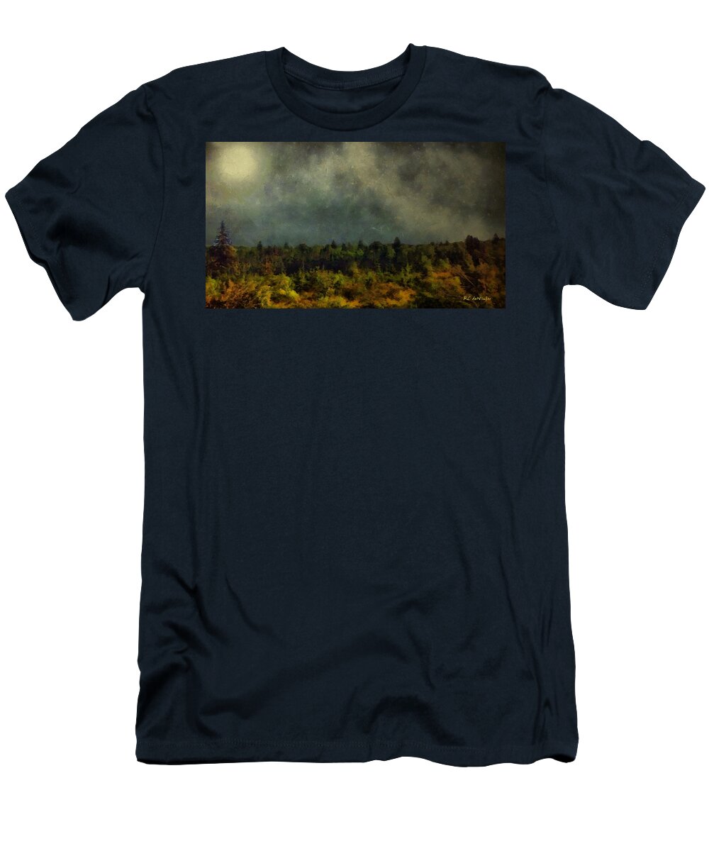 Landscape T-Shirt featuring the painting Autumn Night in the Pines by RC DeWinter