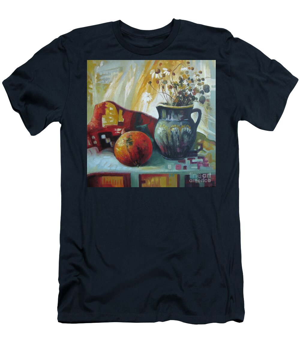 Autumn T-Shirt featuring the painting Autumn story by Elena Oleniuc