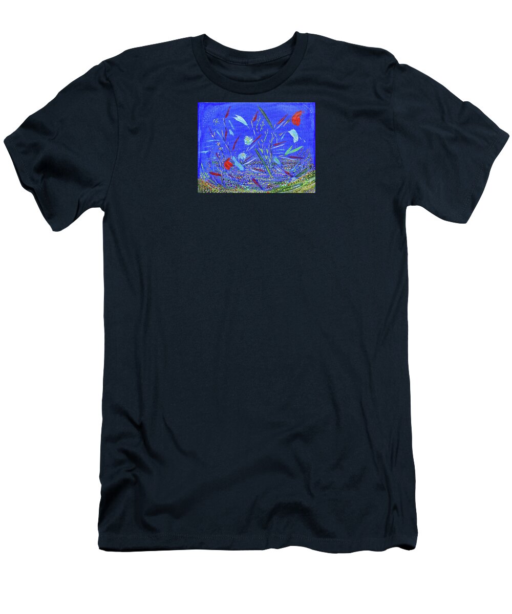 Blue T-Shirt featuring the painting Backyard Party by Corinne Carroll