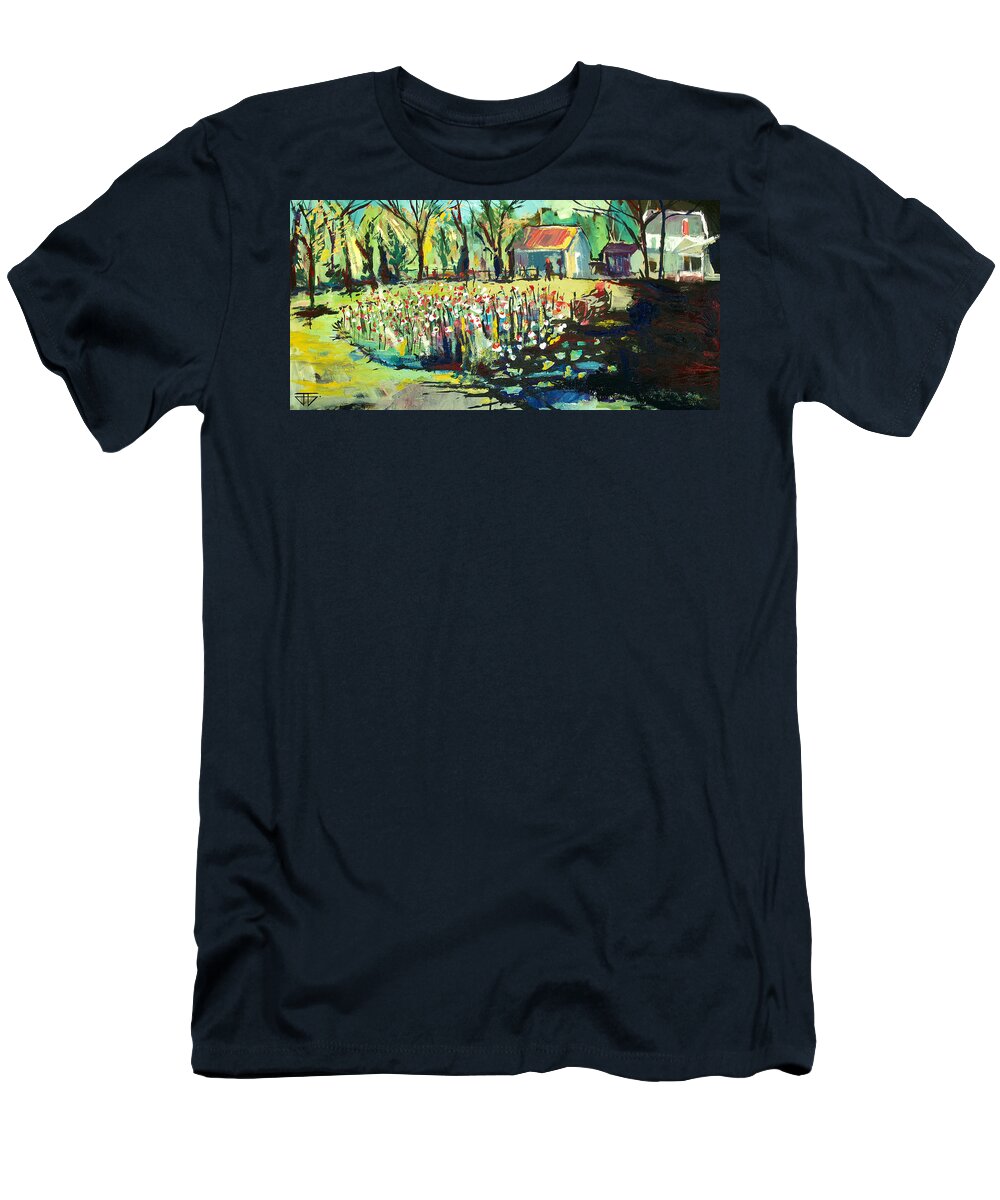  T-Shirt featuring the painting Backyard Poppies by John Gholson