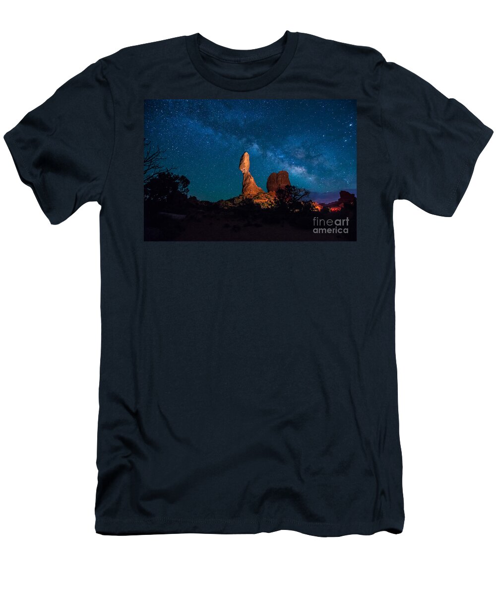 Utah T-Shirt featuring the photograph Balanced Rock and Milky Way at Night by Gary Whitton