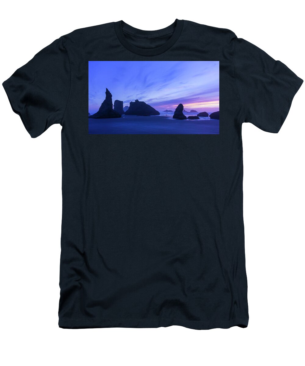Nature T-Shirt featuring the photograph Bandon Blue Hour by Steven Clark