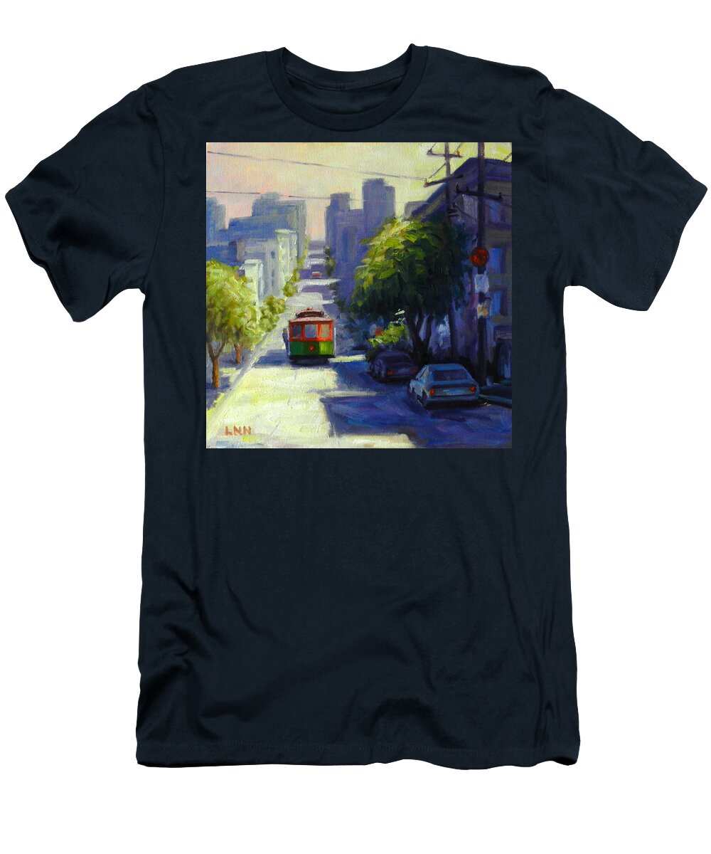 Landscape T-Shirt featuring the painting Bay Street San Francisco by Ningning Li