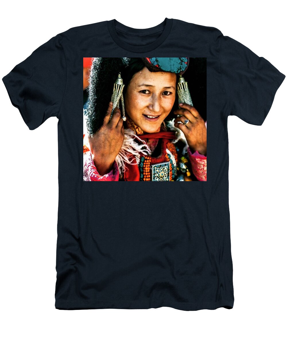  T-Shirt featuring the photograph Beautiful Cultures. Zanskari Woman In by Aleck Cartwright