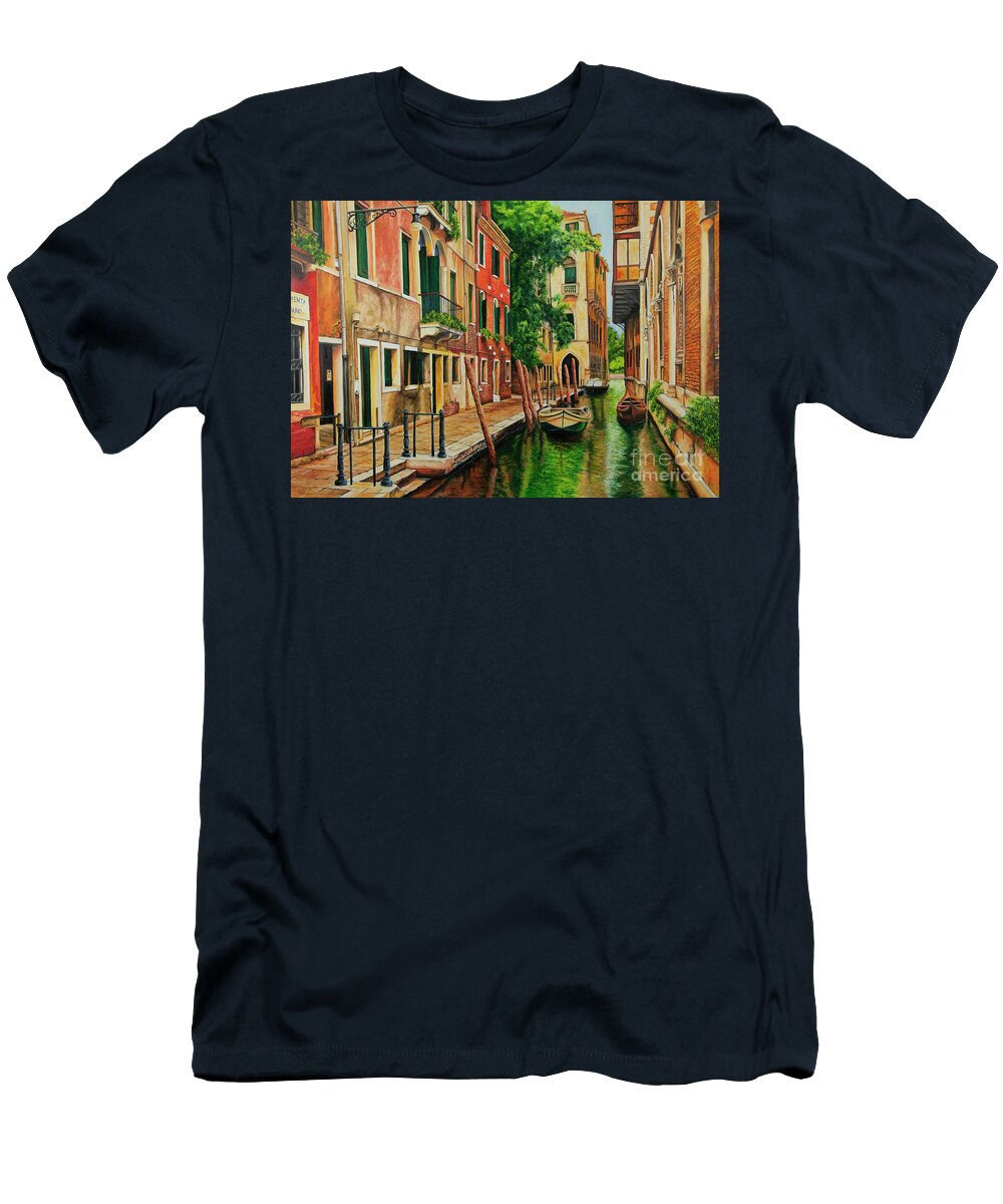 Venice Canal T-Shirt featuring the painting Beautiful Side Canal In Venice by Charlotte Blanchard
