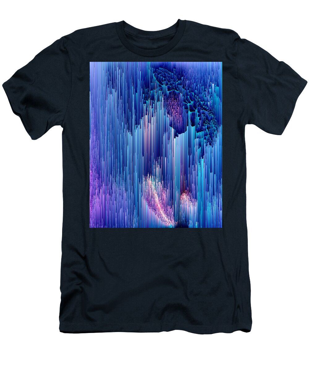 Glitch T-Shirt featuring the digital art Beglitched Waterfall - Pixel Art by Jennifer Walsh
