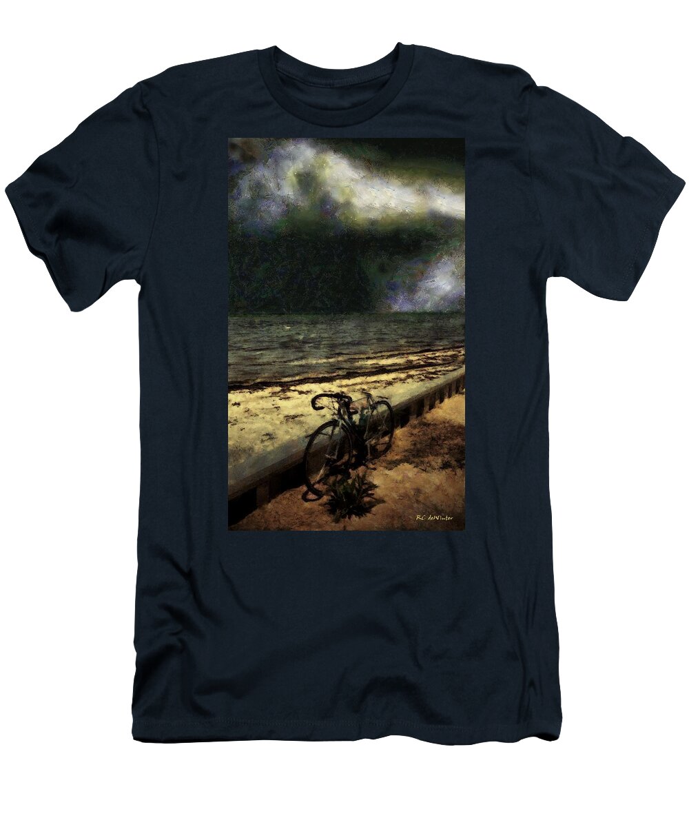 Landscape T-Shirt featuring the painting Bike at the Beach by RC DeWinter