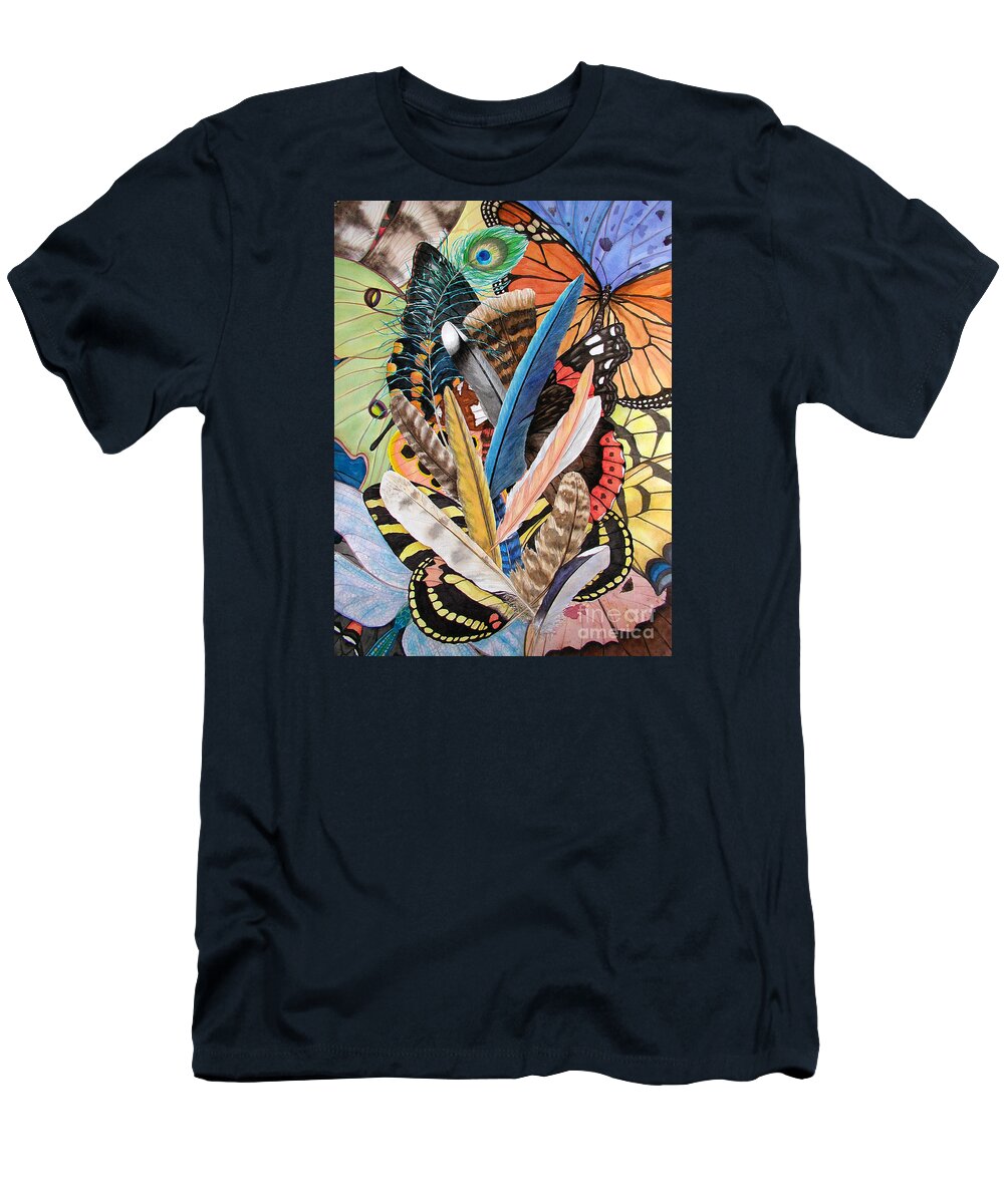 Feathers T-Shirt featuring the painting Bits of Flight by Lucy Arnold