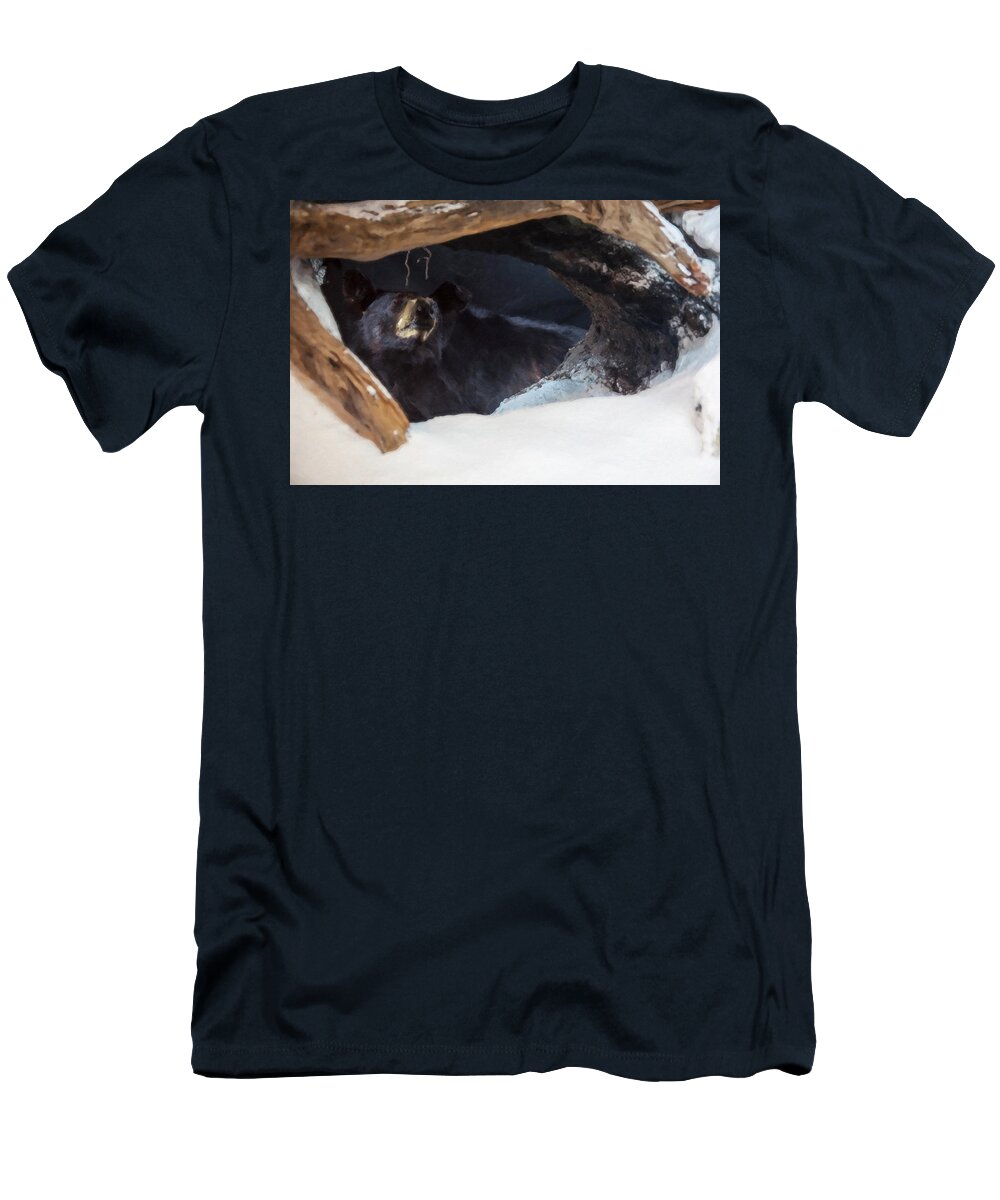 Black Bear T-Shirt featuring the digital art Black Bear in its winter den by Flees Photos