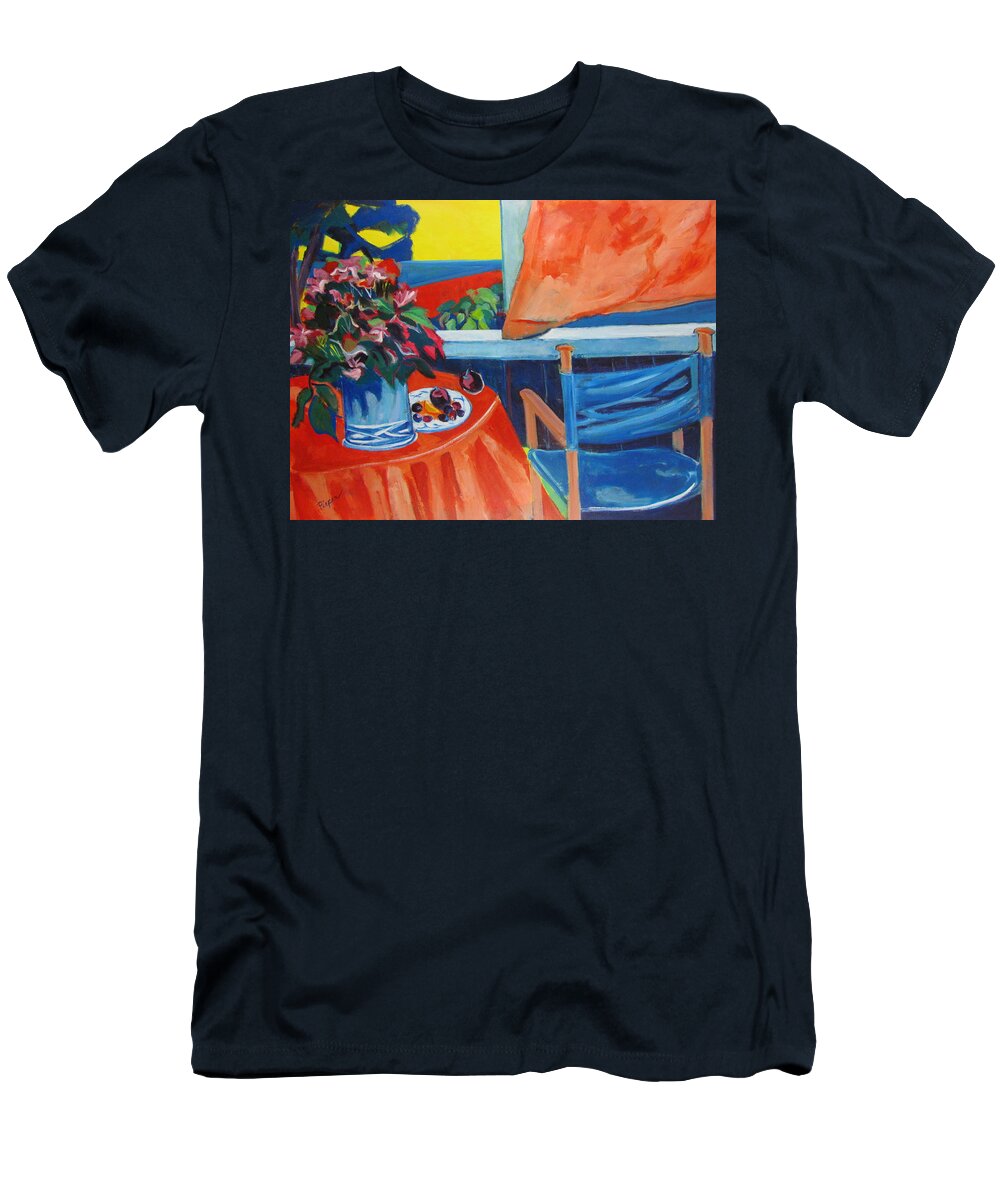 Blue Canvas Chair T-Shirt featuring the painting Blue Canvas Chair by Betty Pieper