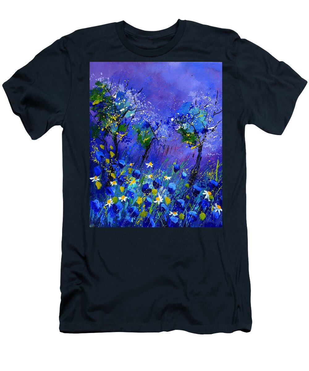 Flowers T-Shirt featuring the painting Blue flowers 567160 by Pol Ledent