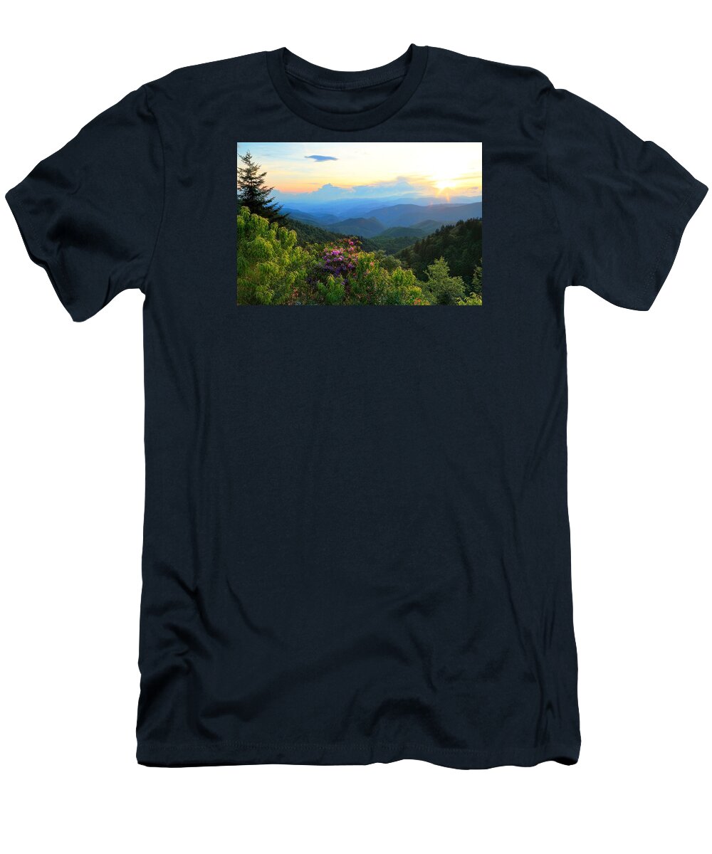 Carol Montoya T-Shirt featuring the photograph Blue Ridge Parkway And Rhododendron by Carol Montoya