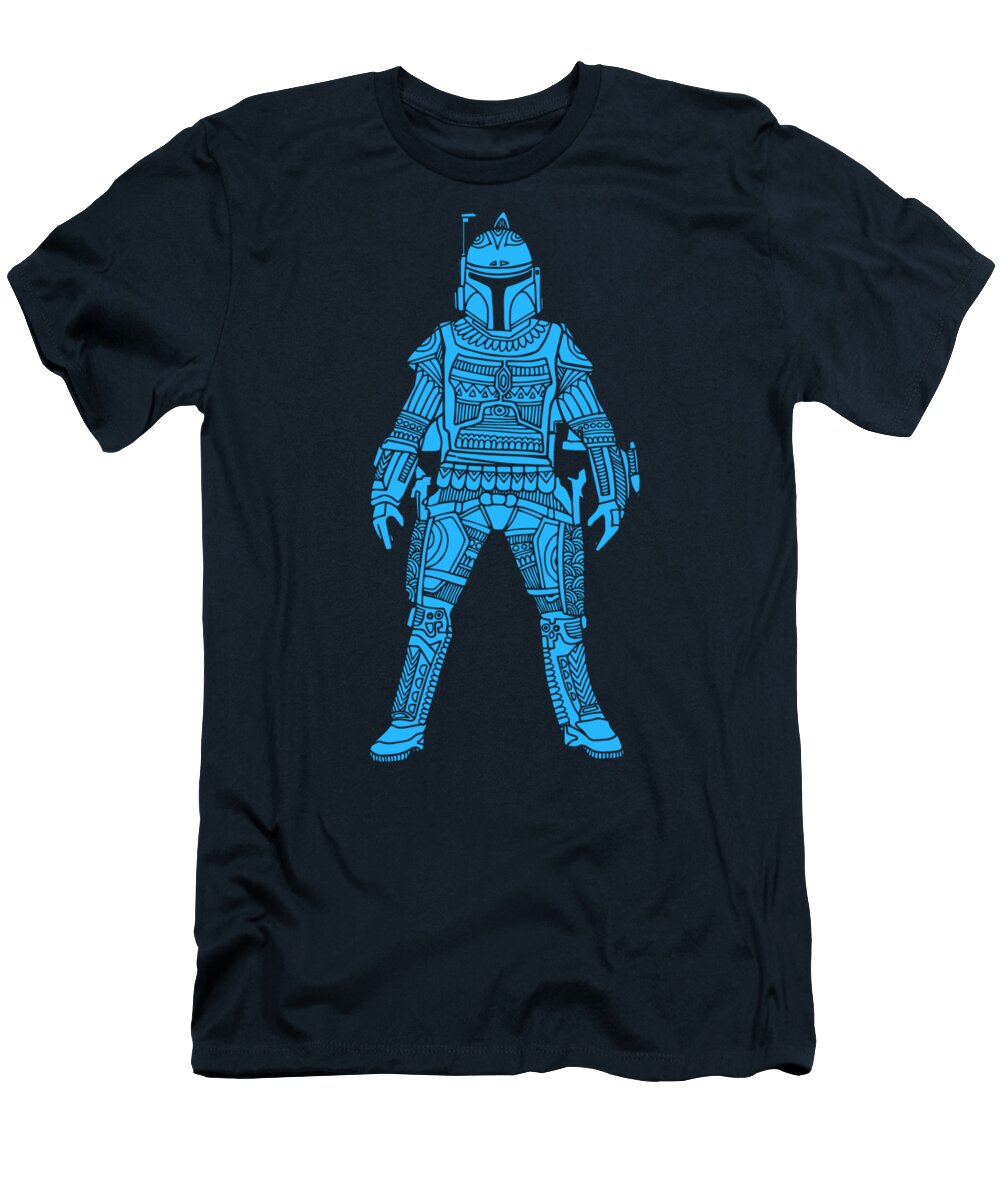 Boba T-Shirt featuring the mixed media Boba Fett - Star Wars Art, Blue by Studio Grafiikka
