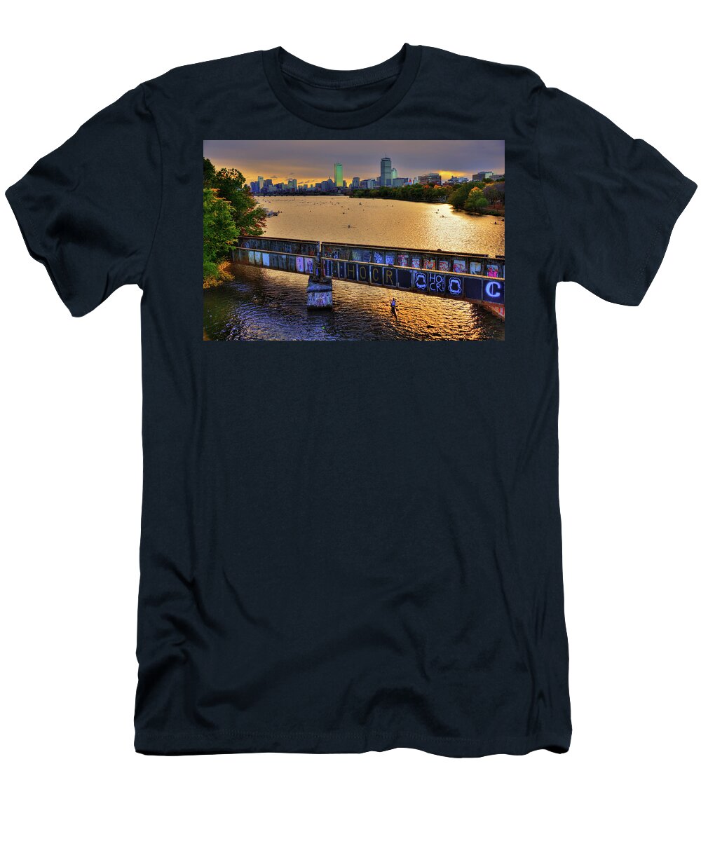 Boston Skyline T-Shirt featuring the photograph Boston Skyline at Sunrise over The Charles RIver by Joann Vitali