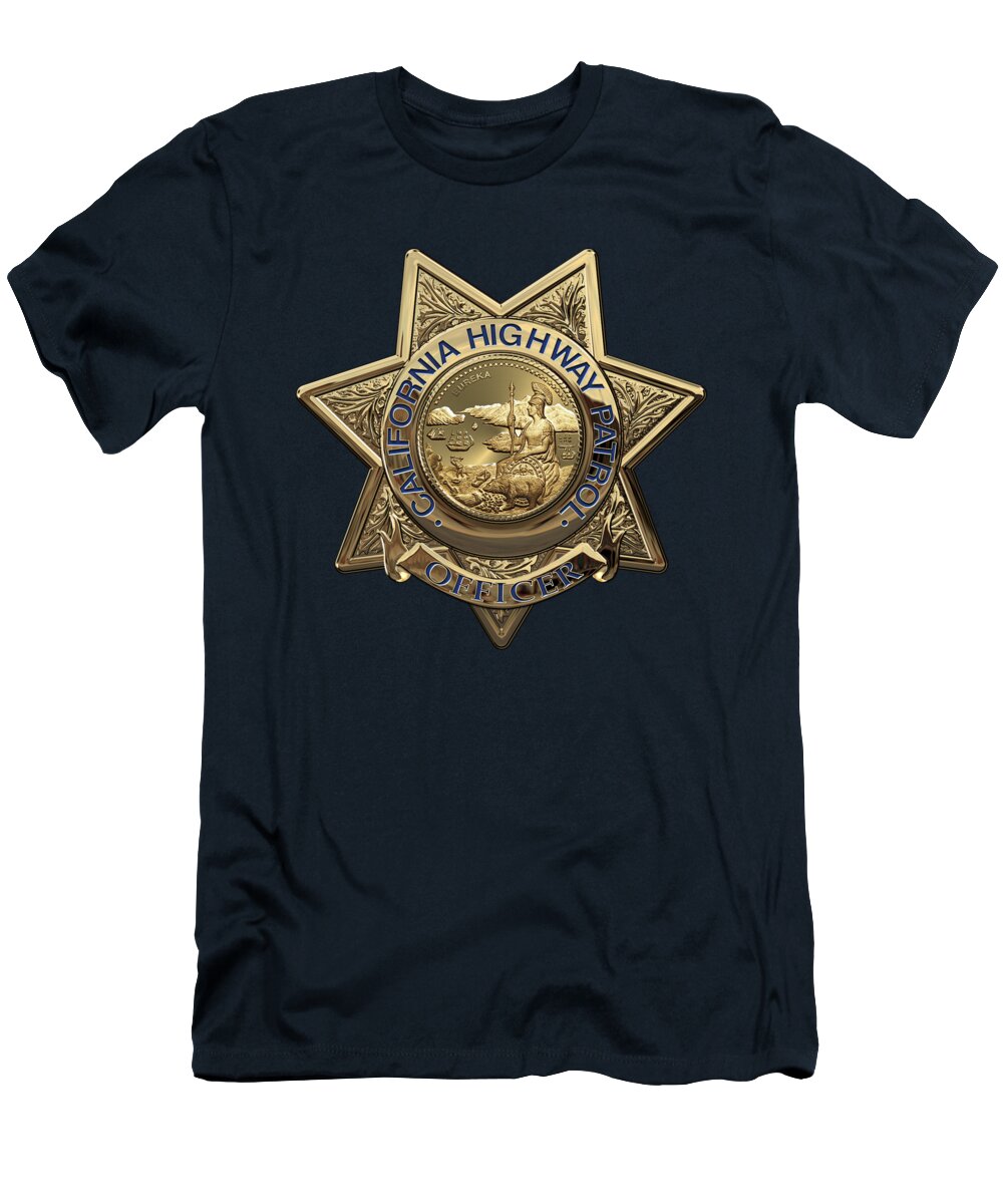 'law Enforcement Insignia & Heraldry' Collection By Serge Averbukh T-Shirt featuring the digital art California Highway Patrol - C H P Police Officer Badge over Blue Velvet by Serge Averbukh