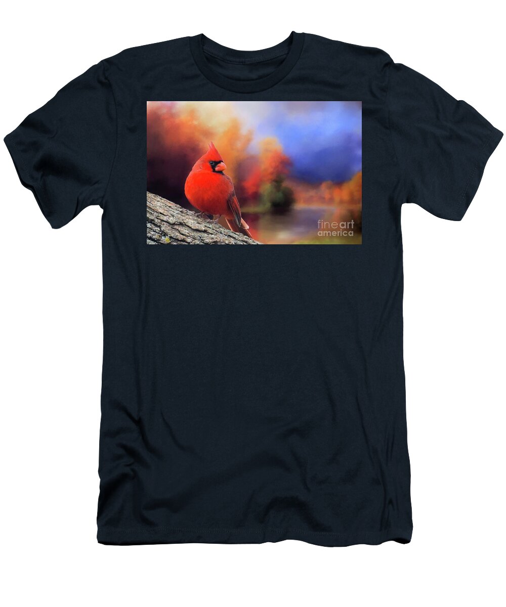 Male T-Shirt featuring the photograph Cardinal in Autumn by Janette Boyd