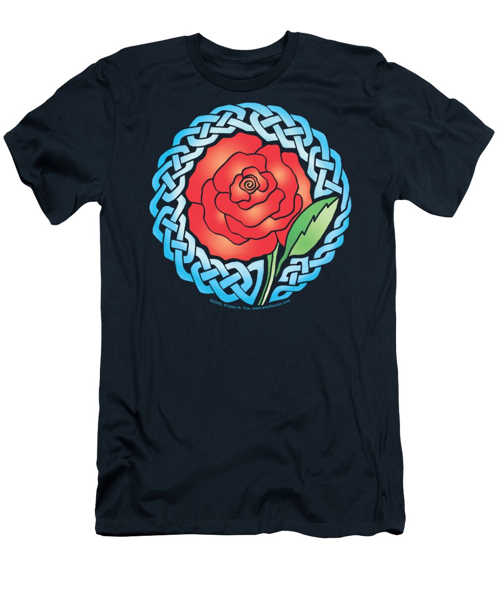 Artoffoxvox T-Shirt featuring the mixed media Celtic Rose Stained Glass by Kristen Fox